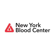 Red triangle next to text in black that says New York Blood Center.