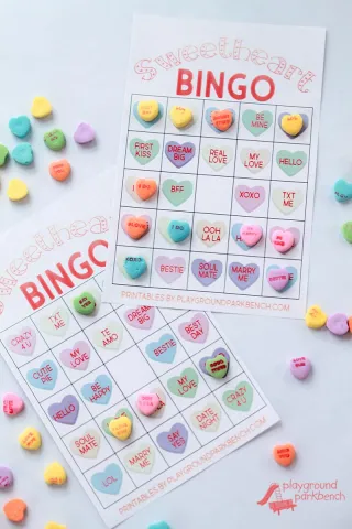 Valentine's Day Bingo Cards with candy hearts