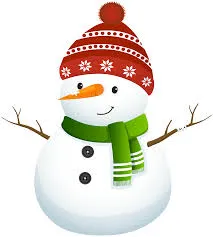 Snowman with green scarf and red hat.