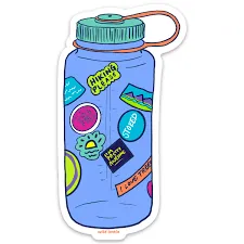 Water bottle decorated with stickers.