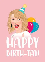 Taylor Swift with balloons and party hat