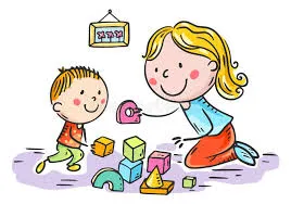Adult and child playing with blocks