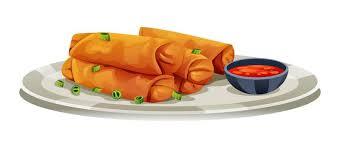 Spring rolls with sauce on a plate